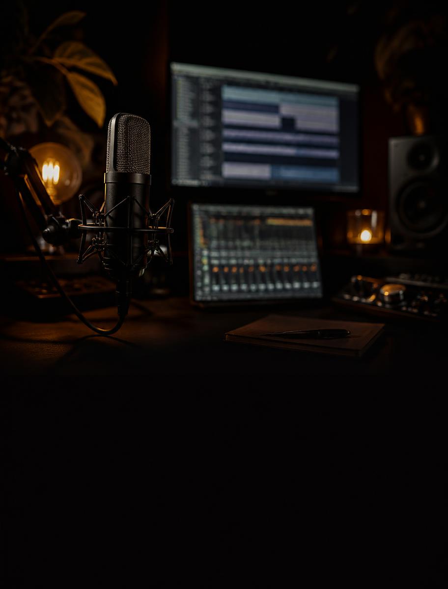 Mörk studiomiljö med varm belysning
